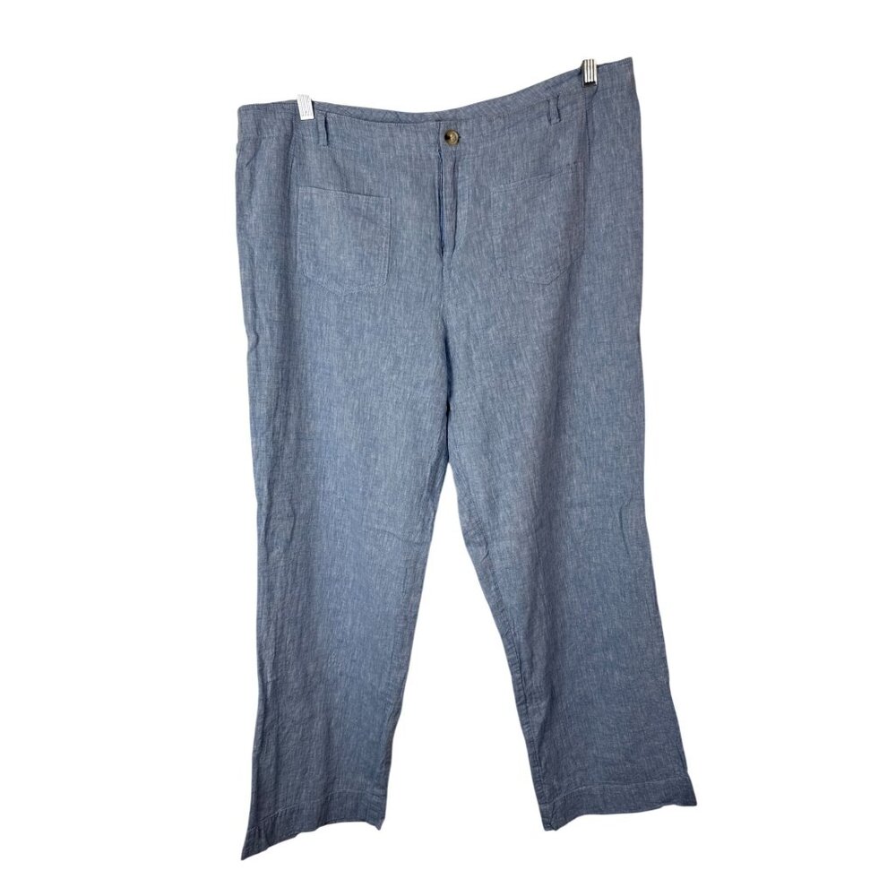 For Cynthia Womens Blue Linen Cotton Pants XL Lightweight Casual Trousers Beach